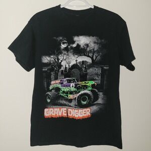Monster Jam Grave Digger Short Sleeve T-Shirt Men's Size Medium Black Graveyard